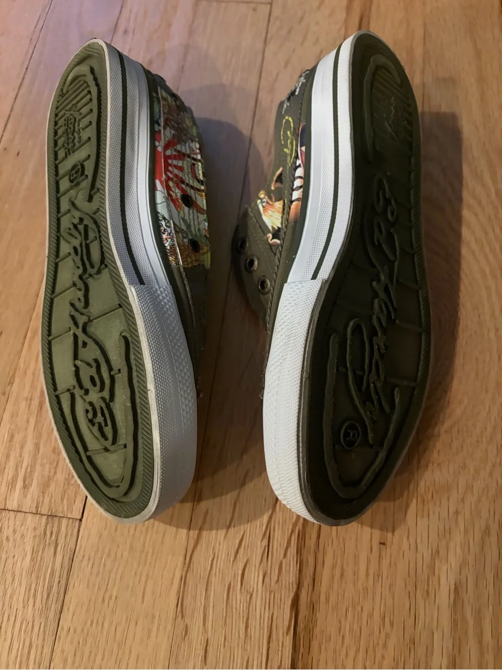 Olive Green Ed Hardy Canvas Slip-On Women's Sneakers